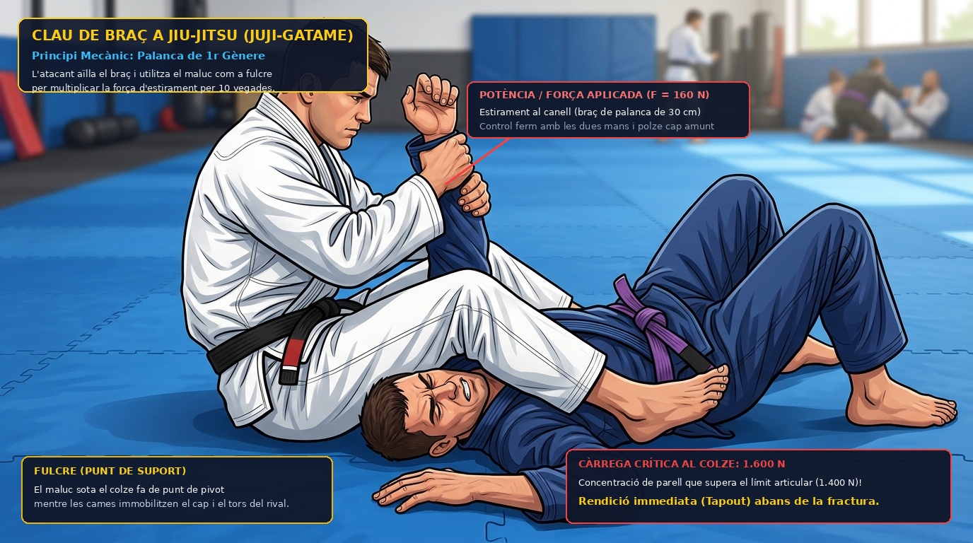 Execució de la clau de braç Armbar a Brazilian Jiu-Jitsu mostrant el principi de palanca de classe 1